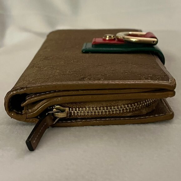 Authentic Gucci GG leather Long Wallet Snap Zip Closures Brown Green Red Accent - Picture 8 of 10